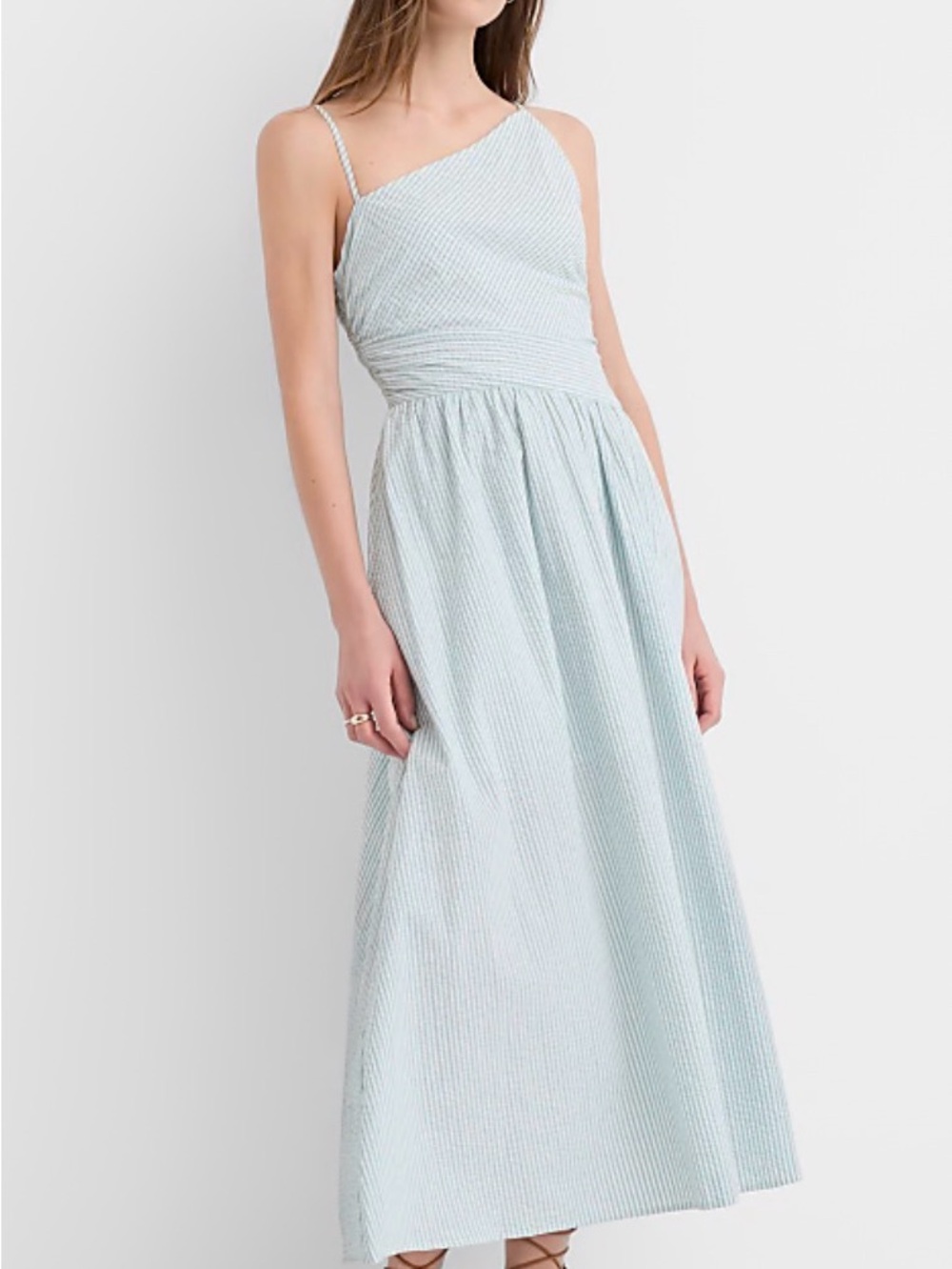LOFT Light Blue One-Shoulder Maxi Dress with Ruched Waist